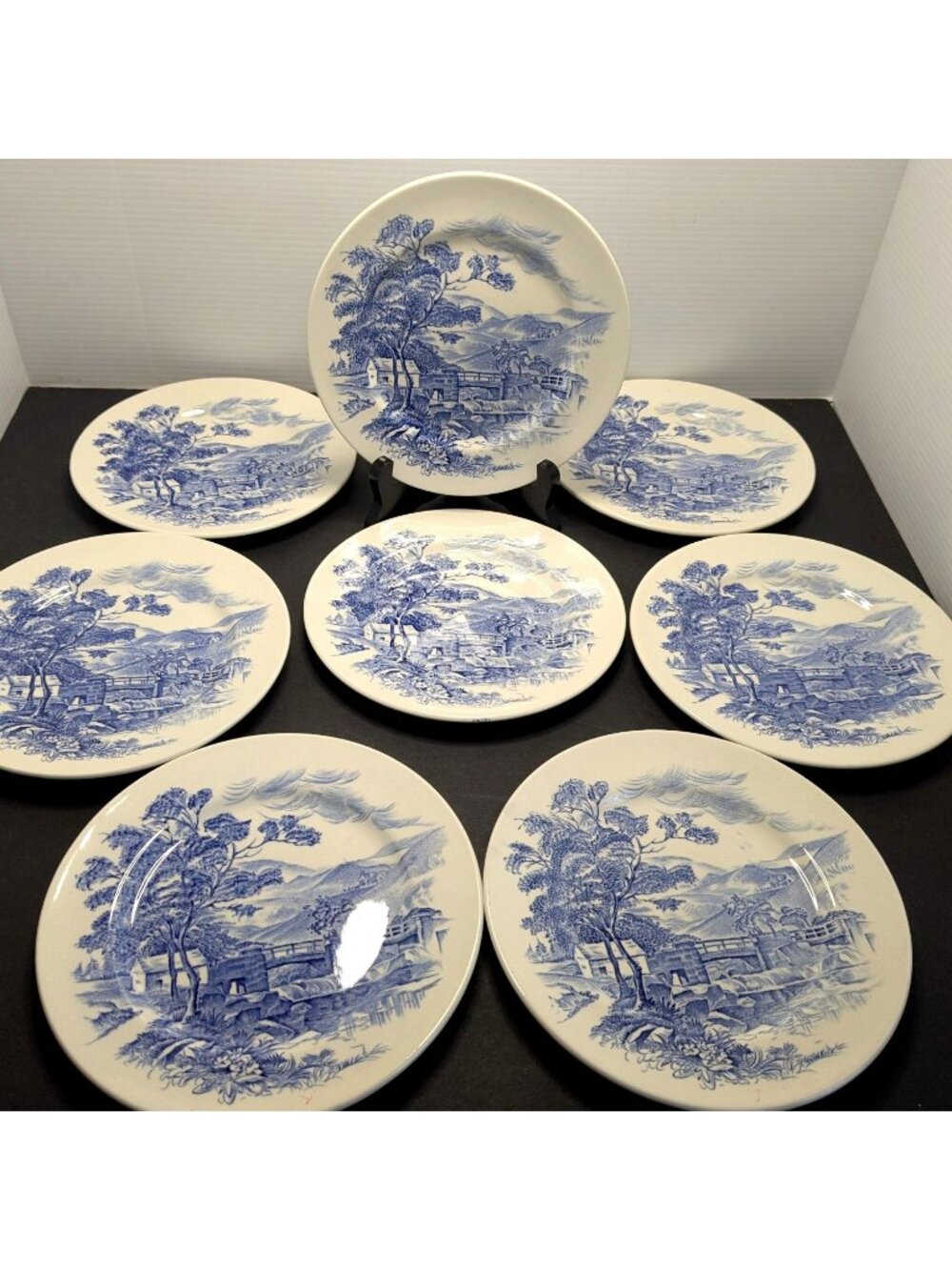 Vintage Wedgwood Countryside Blue & White Bread & Butter Plates 6.75" Set Of 8